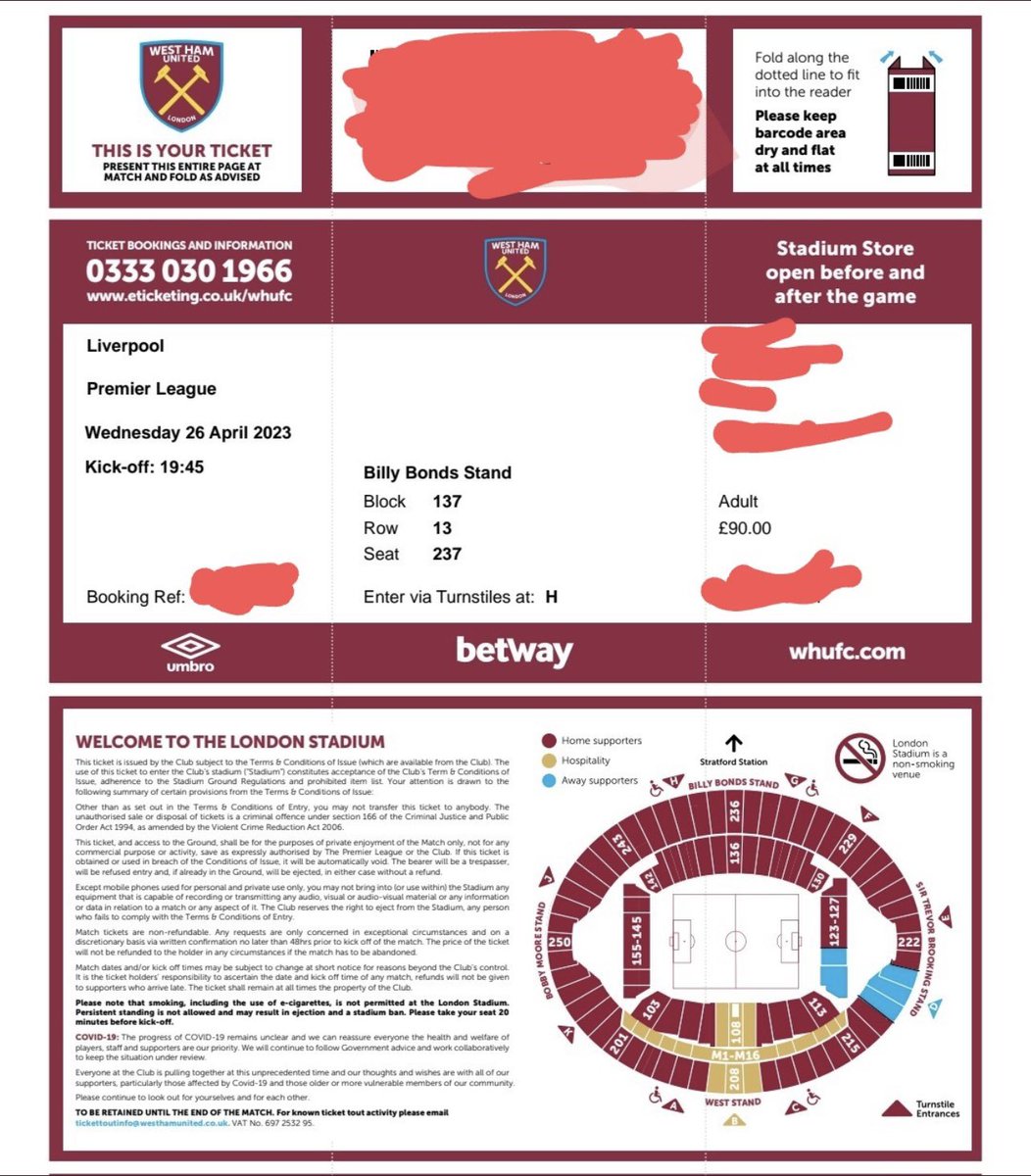 Tomleavy3's tweet photo. 2x West Ham tickets for tonight’s game seated together. Paid £90 each. Can forward the tickets to email or screenshot and send or add to your apple wallet. 
@WestHam 
@WHUFCFZ @WestHamTickets @WestHamSocial @WestHamViews_ 
#WHULIV https://t.co/ZR4eKxk7xm