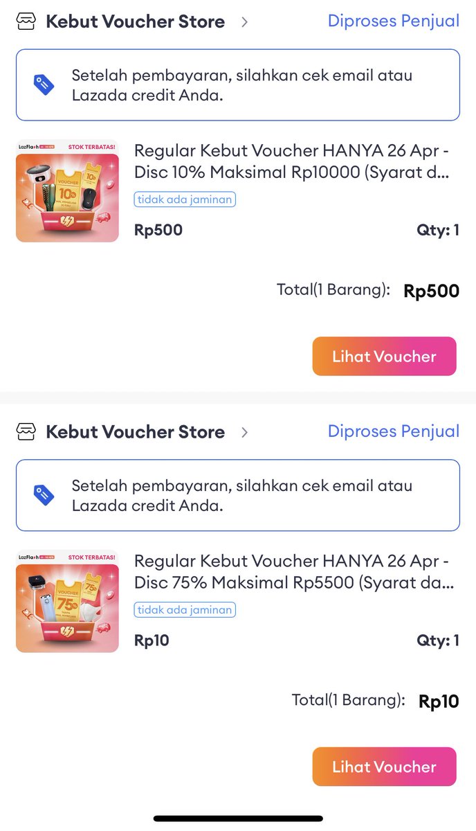 Wts want to sell voucher kebut lazada 10% max 10k + 75% max 5,5k 

Jual 3k aja, langsung copy #zonauang