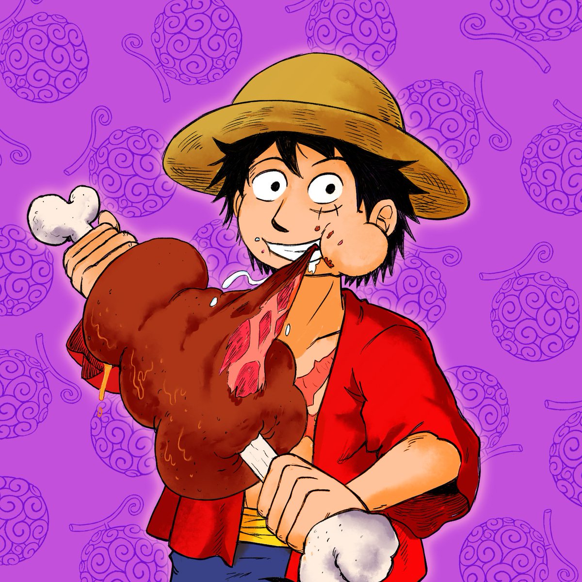 Strawhat Button Artworks (1/10): Monkey D. Luffy!! 👒🍖
The first final render for my Strawhat Button set is complete!

#onepiece #luffy #animeart #shonenjump #devilfruit #eiichirooda #monkeydluffy #manga #food #foodart #fanart #buttonart #onepiecemanga #piratefanart #digitalart