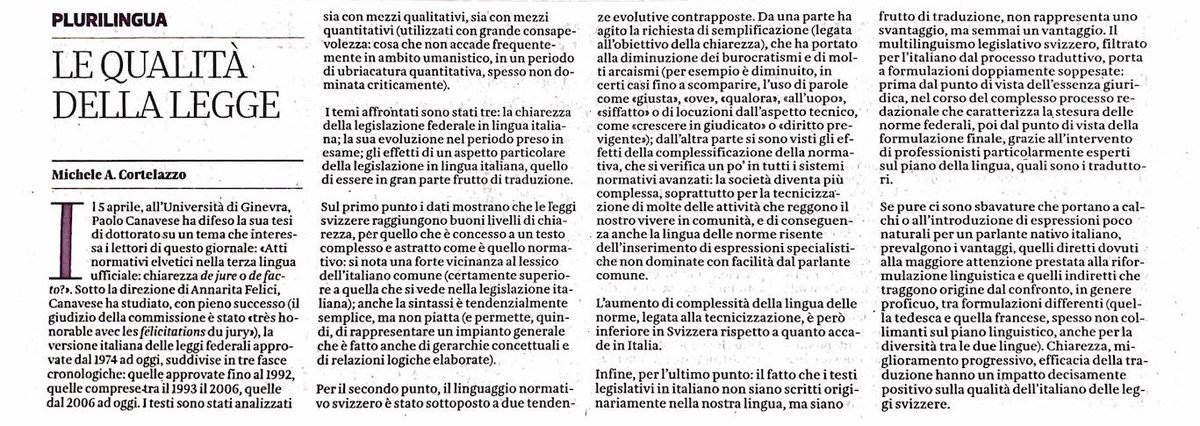 Articolo di Michele A. Cortelazzo sulla mia tesi di dottorato pubblicato sul Corriere del Ticino l’8 aprile 2023 🤓
