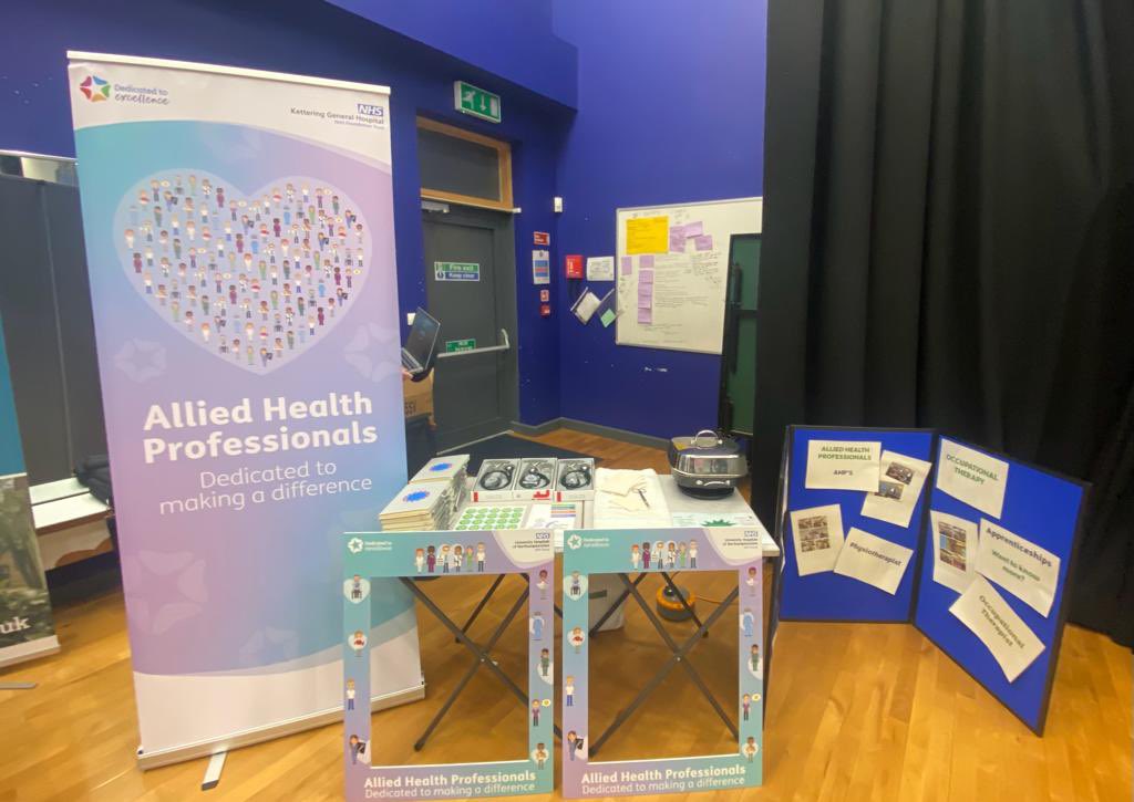 KGHAHPs's tweet photo. All set up for Leicestershires post 18 career inspiration day @MeltonValeSFC @HannahS40318344 @Twinsare7 @TherapiesKGH @KettGeneral @KGH_CEO @WillsCM1 @Sandy2Taylor @John_Ian_Radio https://t.co/o9cgQzNXF4