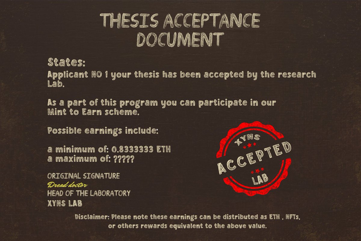 Applicant No: 1 
<a href="/momomon_crypto/">momomon</a> 

we are pleased to inform you that your thesis has been accepted.
Your have demonstrated high level of loyalty &amp; trust. 

As a reward :  
You have been chosen for our prestigious  *Mint to Earn* scheme.

Your legendary journey has begun!
