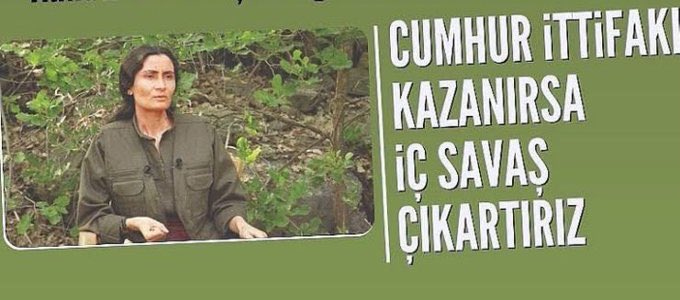 PKK/PYD terör örgütü elebaşı Bese Hozat’tan tehdit: 
“Erdoğan/Cumhur İttifakı kazanırsa, iç savaş çıkartırız.” 

6’lı masadan kınama gelir mi?
HDP korkusu nelere kadir!
