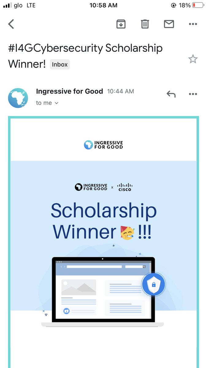 _deGOAT's tweet image. I just won the #I4GCybersecurityScholarship. I'll be embarking on a journey to learn social Cybersecurity and how to build a career in it with @ingressive4Good and @Cisco