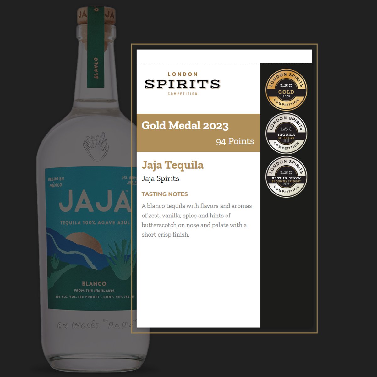 🍸🍸🍸 '𝐓𝐞𝐪𝐮𝐢𝐥𝐚 𝐎𝐟 𝐓𝐡𝐞 𝐘𝐞𝐚𝐫' at 𝟐𝟎𝟐𝟑 𝐋𝐨𝐧𝐝𝐨𝐧 𝐒𝐩𝐢𝐫𝐢𝐭𝐬 𝐂𝐨𝐦𝐩𝐞𝐭𝐢𝐭𝐢𝐨𝐧 is Jaja Tequila - Blanco (Silver) By Jaja

🔥 With flavors and aromas of zest, vanilla, spice and hints of butterscotch on nose and palate with a short crisp finish
