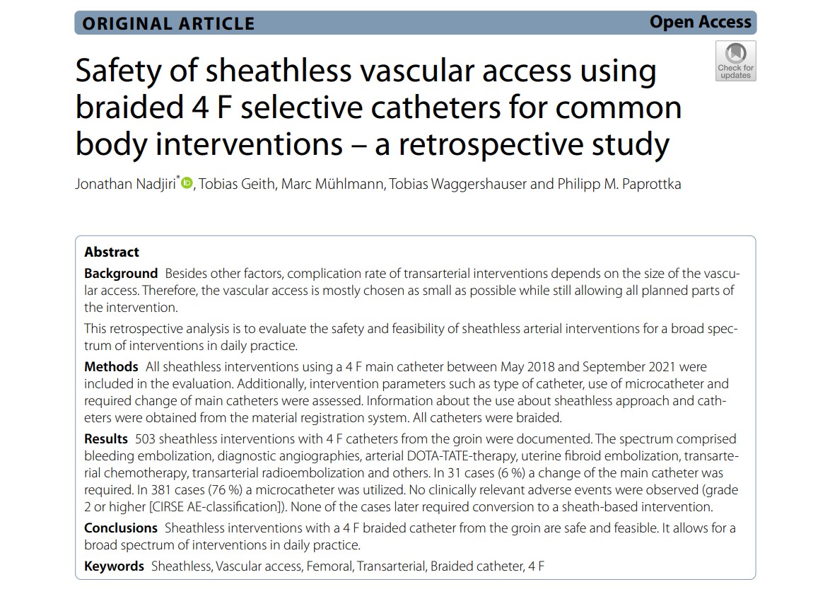 ETF_IRtrainees's tweet photo. 💡 Sheathless interventions with a 4 F braided catheter from the groin are safe and feasible. It allows for a broad spectrum of interventions in daily practice.
➡️ Read more in this study by #ETF member Dr. J. Nadjiri et al.: https://t.co/RSeEDT9YTj
#openaccess #IRad #IRpractice https://t.co/RrhzsFYZUL