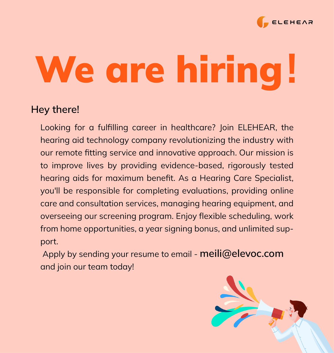 hency_xu's tweet photo. Hey there!
 Looking for a remote job in a healthcare? 
#USA #audiologist #healthcare #elecare #elehear #hearingloss #hearingaids #healthexhibition #innovacion #hearingtechnology https://t.co/7RnzAF5YQA