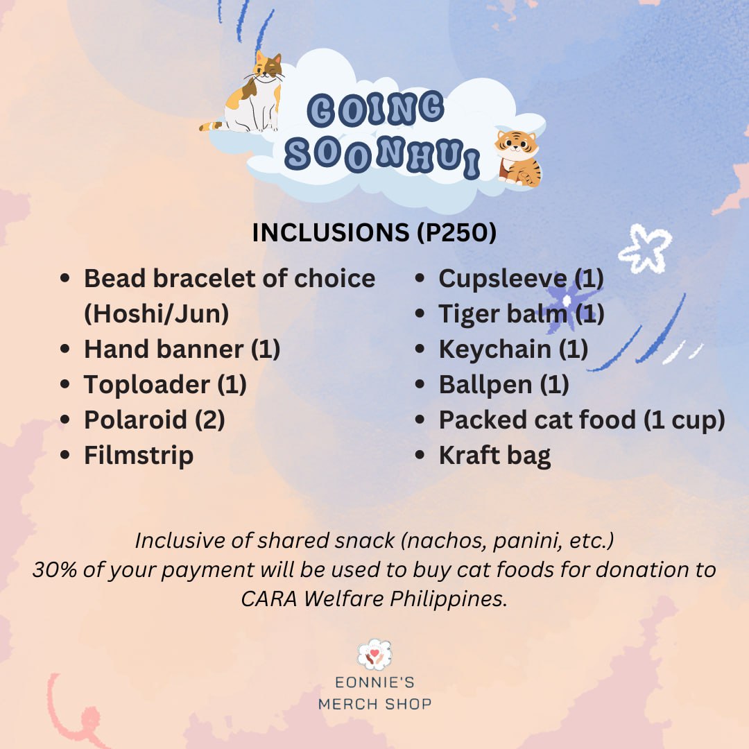 eonniesmerch's tweet image. Annyeong Cubics&amp;amp;Caratdeuls! 🩷🩵

What: #GoingSoonHui OFFLINE BIRTHDAY CUPSLEEVE EVENT 🐯😺
Where: The Hustle Cup, Taguig
When: 2PM, June 17, 2023
Form: forms.gle/NqnFY4GKdiSjYo…

For the love of cats, proceeds will be donated to CARA Welfare PH

See you SOON this JUNE! (๑&amp;gt;◡&amp;lt;๑)