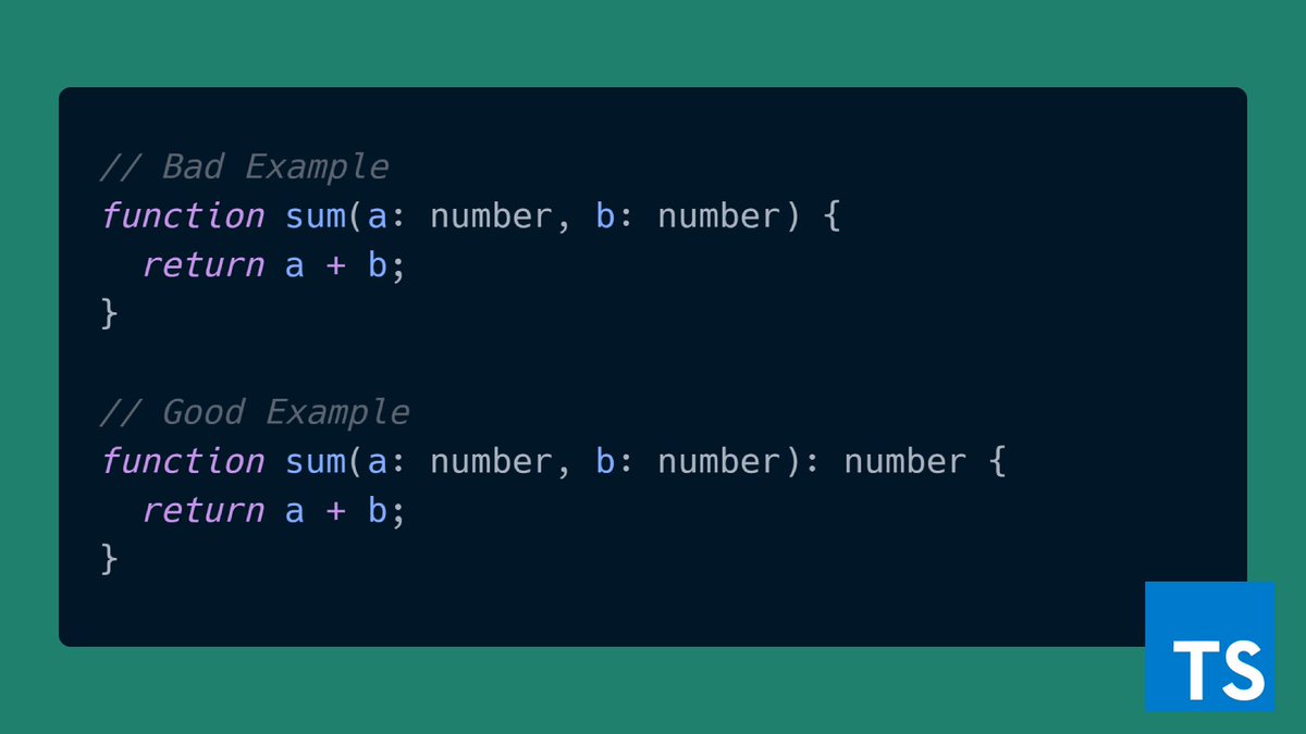 Codepalm_DE's tweet image. 🚫 Don&apos;t omit the return type in TypeScript functions, it&apos;s a best practice to include it for type safety and readability! #typescript #typechecking #bestpractices