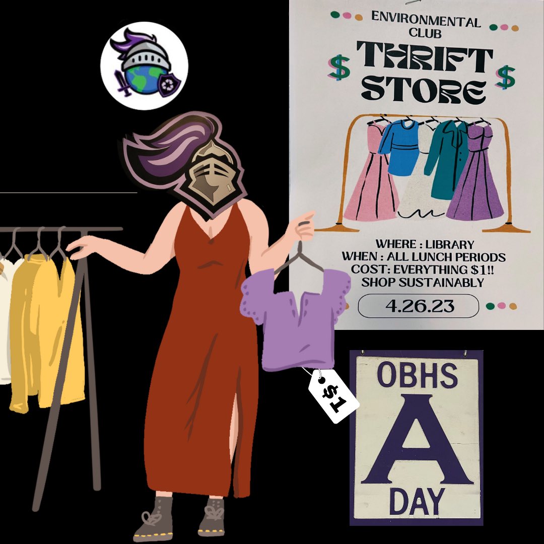 Good Morning Knights! Today the Environmental Club is running a Thrift Store during lunches in the main library. Everything is $1! What an amazingly sustainable idea, be sure to come by….and buy! Have a super A-Day! 🌱🖤💜♻️ #GoKnights #ADay <a href="/FazioSally/">Mrs. Fazio 💜</a>