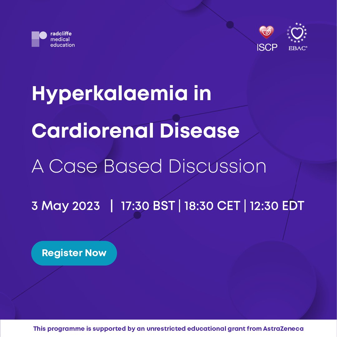 🔴Don't miss this broadcast next week, where @ShelleyZieroth @BonanadClara @AndrewFrankel1 & @drjamesburton explore emerging data and the changing landscape of medical management of hyperkalaemia ow.ly/4os150NRo9J #CardioTwitter #MedEd