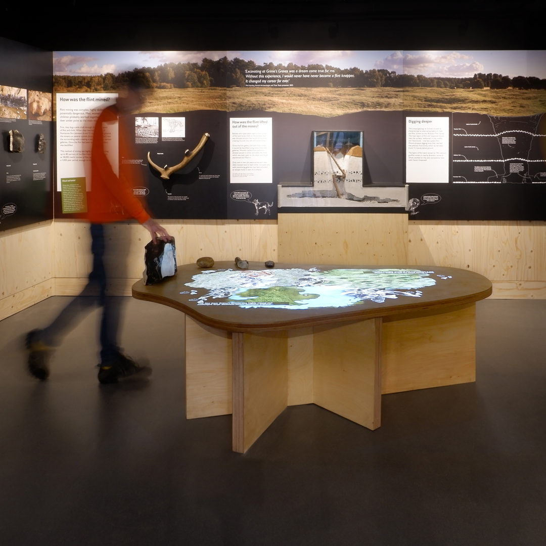 Refurbished exhibition space at Grimes Graves visitor center, a project for English Heritage, part of a larger project that will open next year with a new building over 'Pit 1' a pre-history flint mine. A project with @davidsudlow @standard8design @j_w_norton @_heritage