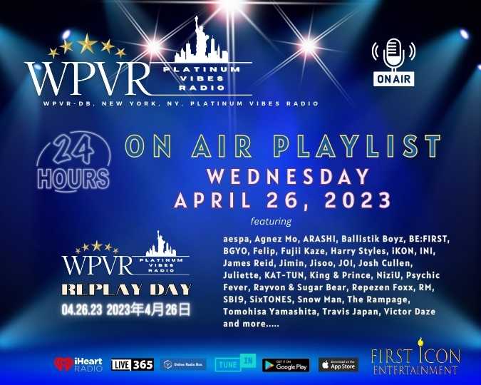 WPVR NYC - Platinum Vibes Radio on Twitter: "#WPVR 24-HOUR ON AIR PLAYLIST:  APR. 26 ft. @arashi5official @ballistik_fext @SB19Official @therampagefext  @tomosfam @aespa_official @TravisJapan_cr @kingandprince_j @BEFIRSTofficial  #fujiikaze @official_jo1 ...