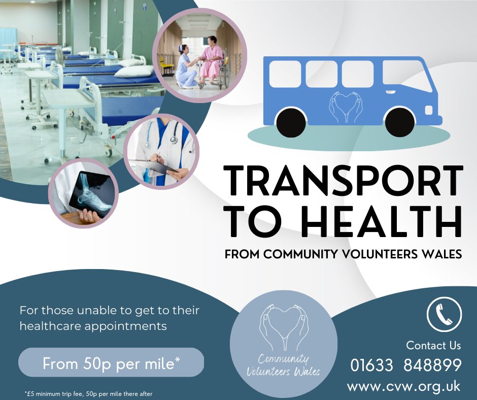 Need help getting to your appointments? Transport to Health is here to help. 🚗

From just 50p per mile, our team of thoughtful and trustworthy drivers will collect you at your door and deliver you to your appointment on time.

Book your journey: 01633 848899

#transporttohealth