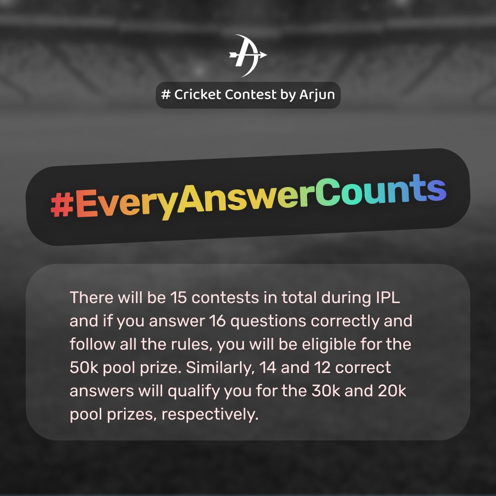 Cricket Contest of 40k #RCBvsKKR Predict - Batsman with High SR - Batsman facing the Fewest Deliveries - 1st Innings Score - 2nd Innings Score after 17 over Prize 2 Ans: 4k 3 Ans: 11k 4 Ans: 25k Rules - Follow us - RT & Like - Use #CricketContestByArjun #EveryAnswerCounts