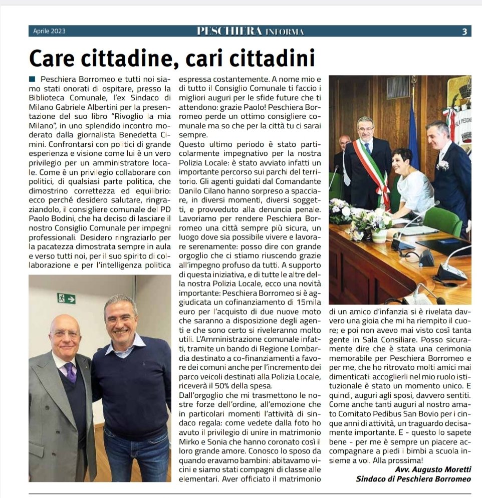 AugustoMoretti6's tweet photo. 🗣 Dal nuovo numero di Peschiera Informa 

Il mio editoriale e un articolo sulle ultime iniziative che mi hanno visto impegnato 📰

Buona lettura! https://t.co/imR1tsRMpK