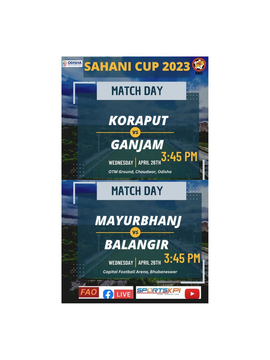 SportsKPI's tweet image. Match Alert!
SAHANI Cup🏆

Watch the matches LIVE:

⚽ Koraput vs Ganjam: youtube.com/live/rOA582FAV…

⚽ Mayurbhanj vs Balangir:
youtube.com/live/1OvFYmQOt…

@FootballOdisha @sports_odisha 

#sahanicup #matchalert #livestreaming #YouTubeLive #football #odisha