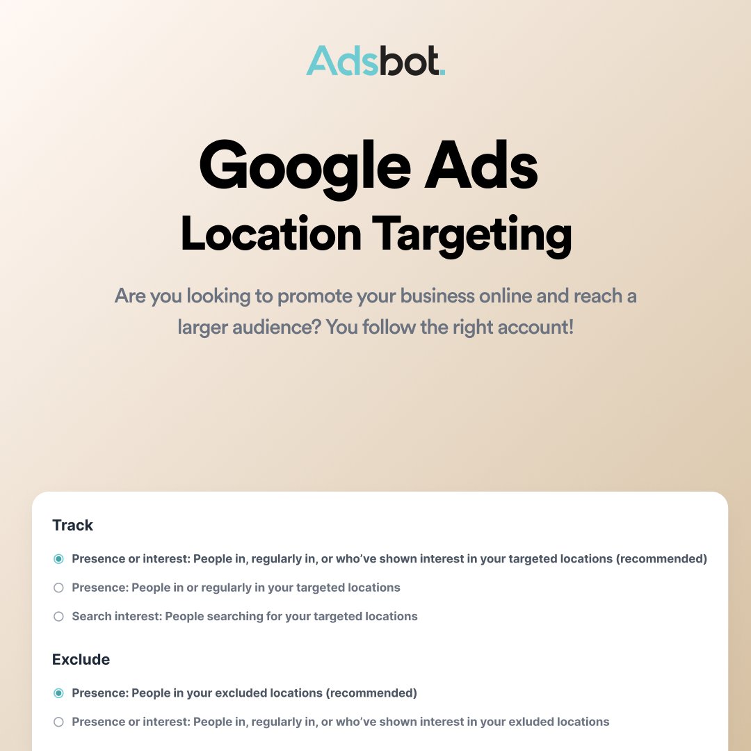 What Is Google Ads Location Targeting?

📍Google Ads location targeting allows you to target your ads to specific locations, including countries, regions, cities, and even postal codes.

#marketinganalyst #googleadsagency #PPC #performanceanalysis #googleads #googleadsmarketing