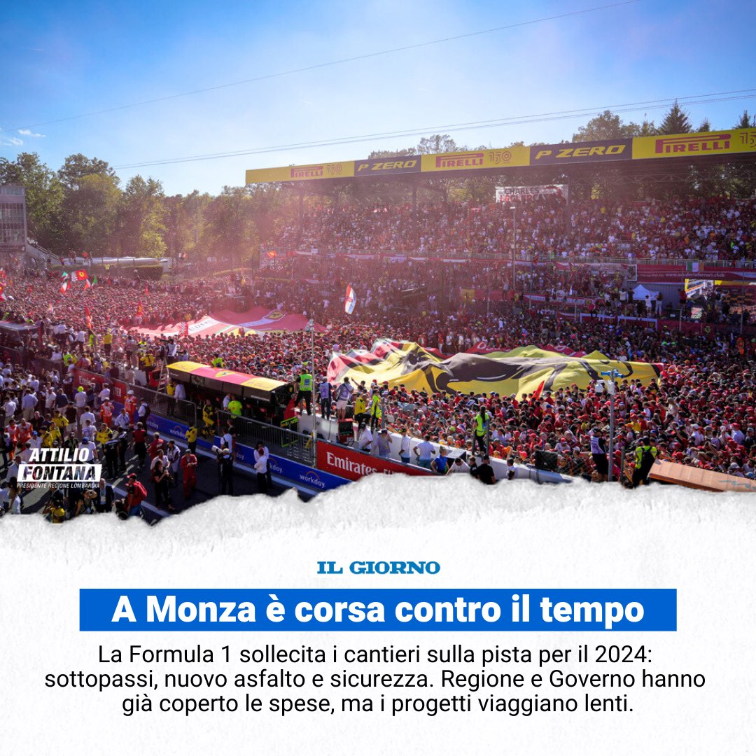 Il GP di Monza è un evento straordinario che porta la Lombardia e l'Italia nel mondo. Oggi a Roma incontrerò il ministro Salvini con un unico obbiettivo comune: non farci fermare dalla burocrazia e mantenere il GP a Monza. Per il bene della Lombardia, dell'Italia e della F1