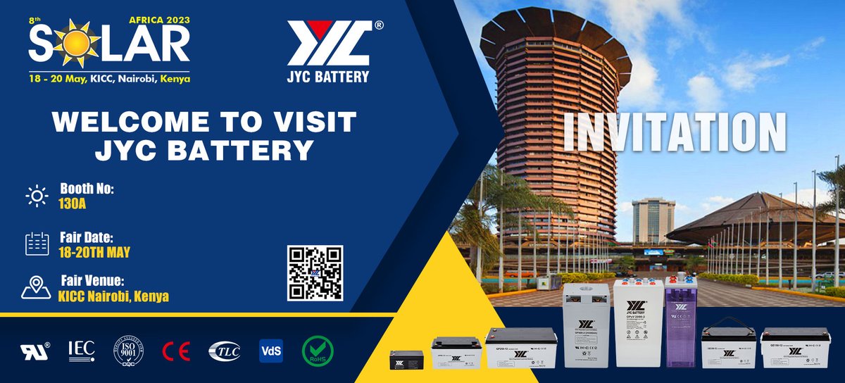 JycbatteryLtd's tweet photo. ⭐️The SOLAR AFRICA 2023
- Date: 18-20th May
- Booth No: 130A
- Add: KICC Nairobi, Kenya
Welcome to visit JYC!!!
#solarenergy #Energystorage #Energystoragebattery #Istanbul #greenenergy #jycbattery #Solarbattery #Solar #kenya #solarafrica #solarexpo #solarexpoafrica https://t.co/PV3HVSO3e6