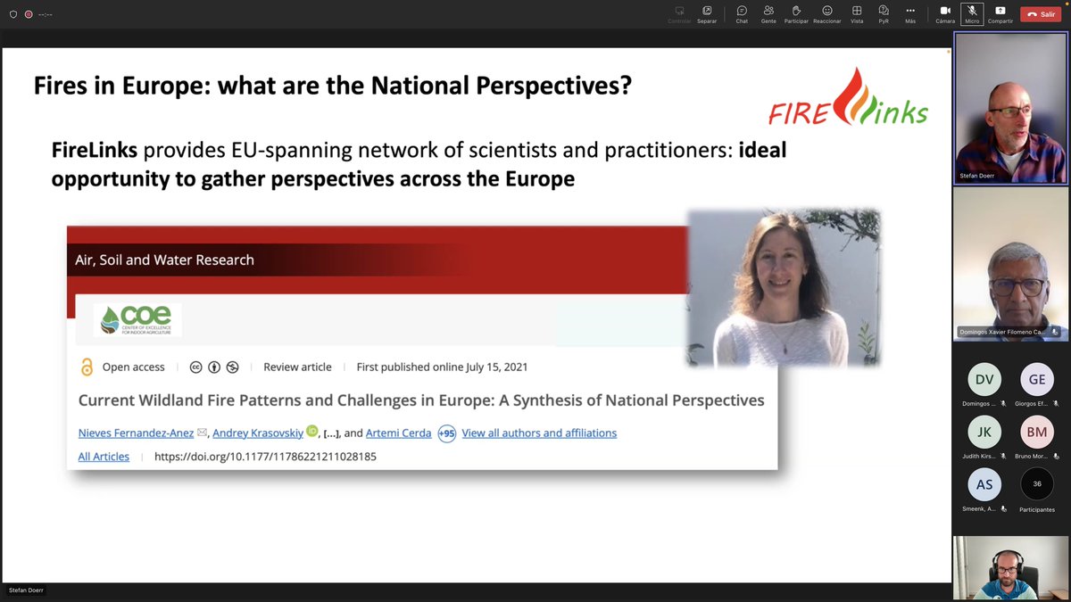 COST_FIRElinks's tweet photo. Really nice talks to keep in touch with European projects related to wildfires. Very proud of @ArtemioCerda @doerr_s and @geo_jrc because they present our main activities, publications @airsoilwater, sponsor meetings @FireintheEarth1 and @GlobalFirePartn very well! @COSTprogramme https://t.co/raltemQajh