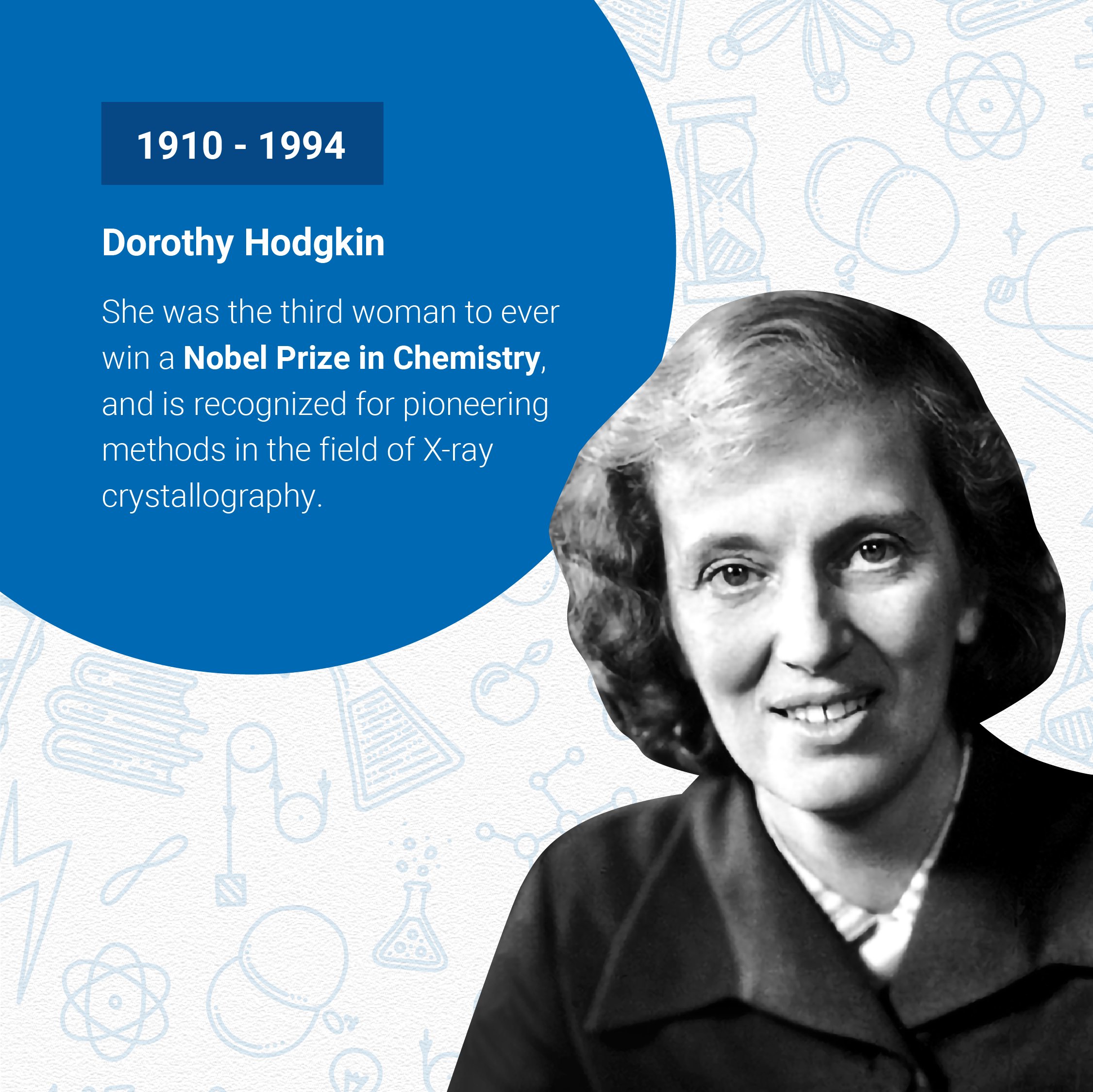 IAEA - International Atomic Energy Agency ⚛️ on Twitter: "Today we celebrate the 3rd woman to ever win the @NobelPrize in Chemistry: Dorothy Hodgkin! She is most well-known for pioneering methods in