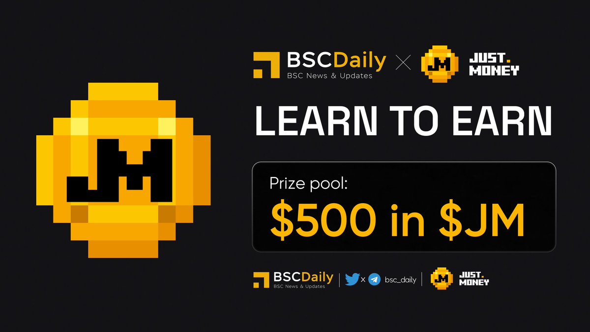bsc_daily's tweet photo. 📣 BSC Daily x @JustMoneyIO - Learn To Earn Event

🎁 Prize: $500 in $JM for 25 Participants!

Participate 👇 

1⃣ Submit your Wallet on Gleam: https://t.co/TKKUUC3IjO
2⃣ Complete the quiz: https://t.co/eib1JCAaQn

⌛️ End in 7 days

#Airdrop #L2E #Giveaway #Web3 https://t.co/9hH6mG8rWg