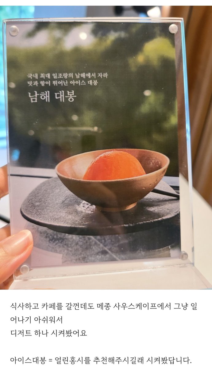 It's a frozen persimmon 

📍Maison Southscape, Gangnam

Aside from the cafe & resto, there's a golf studio & store in the same building