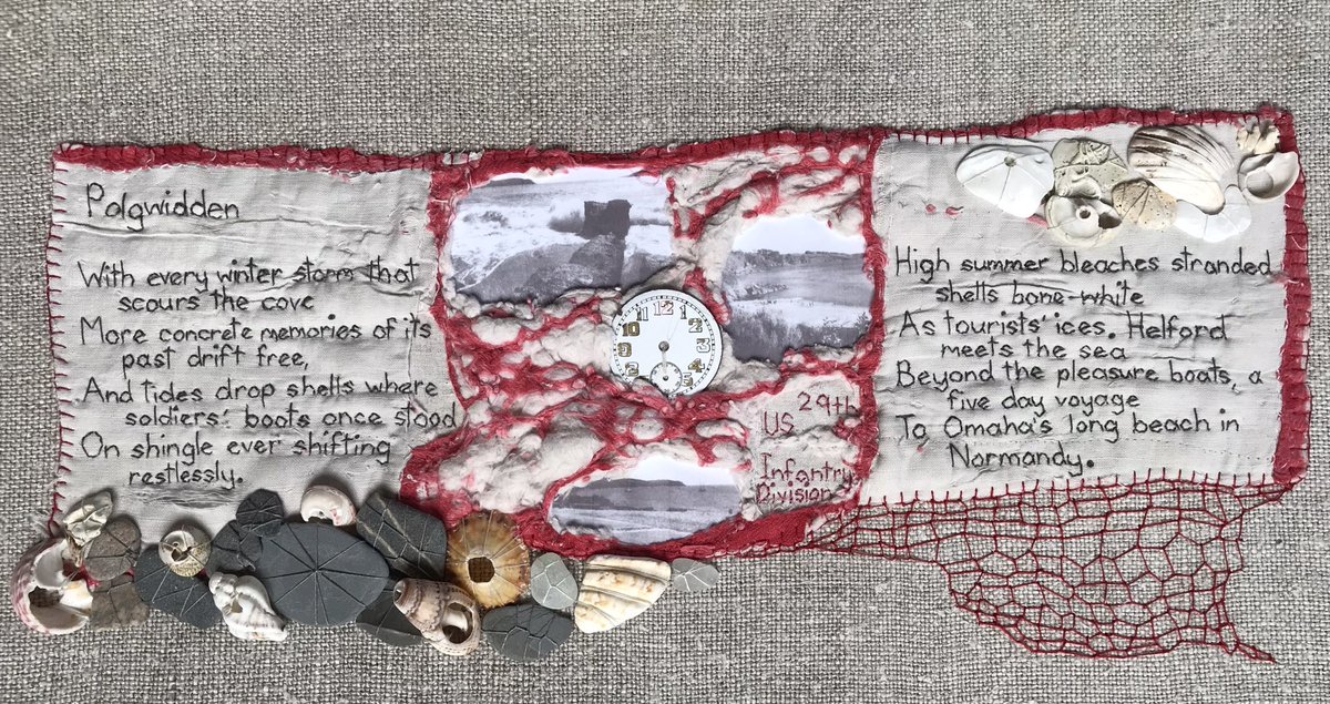 Thrilled that ‘Time & Tide 7 : Polgwidden’ is selected for @PolyFalmouth Spring Open Exhibition in May. I have loved Polgwidden Cove, @trebahgarden , for the last 30 years. My stitched collage is from a series inspired by scraps of vintage quilt and memories of coastlines.