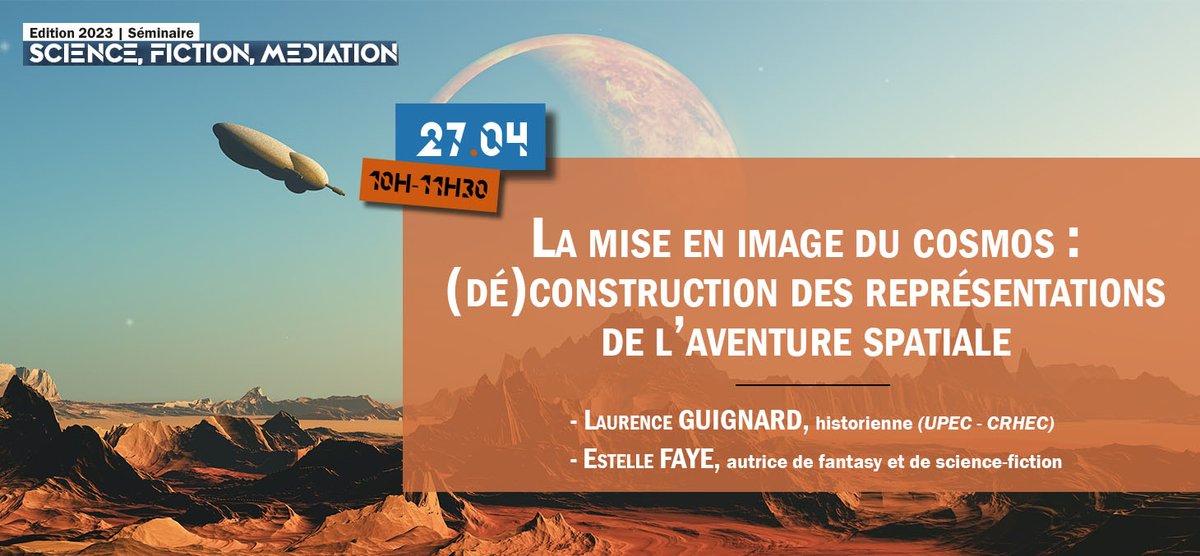 🚀🌙 Demain, 4ème et dernière séance du séminaire Science, Fiction, Médiation.

On parlera de la mise en image du cosmos avec <a href="/EstelleFaye1/">Estelle Faye</a> et @lau_guignard ! 

⚠️⚠️la séance aura lieu à l'ICM (Échirolles) et sur Zoom : msh-alpes.fr/actualites/mis…

<a href="/MSH_A/">MSH-Alpes</a> <a href="/GaillardRobin1/">Robin Gaillard</a> #sfmgre