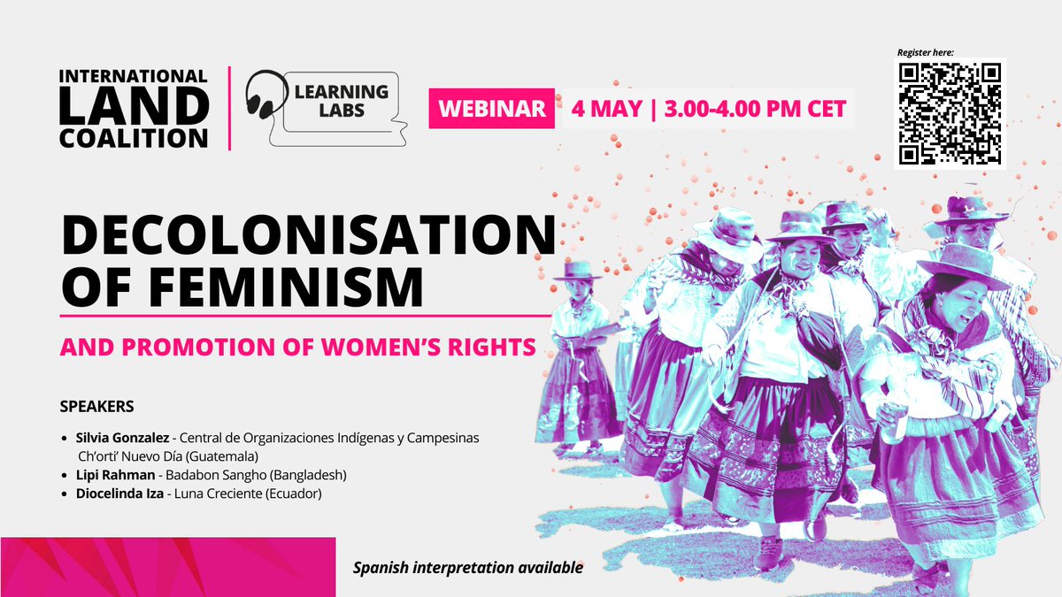 landcoalition's tweet photo. 📣 We've got a new Gender Justice #LearningLab coming up!

Sign up to learn how to go beyond a western vision of #feminism in order to achieve #WomensRights and gender justice across the Global South.

🗓️ 4 May
🕙 3.00pm CET
✏️ Register: https://t.co/p4rNq7ihIv

#GenderJustice https://t.co/oZHxbV3gll