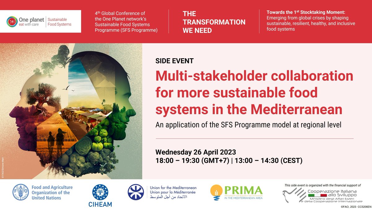 primaitaly's tweet photo. ⏱️Less than 1 hour to the side event on #Sustainable #FoodSystem in the #MedArea
❗️@PrimaProgram is a leading actor alongside @FAO @CIHEAM @UfMSecretariat.
High-level keynote by PRIMA´s chair @AngeloRiccaboni in the opening session.
Check out the agenda👉https://t.co/hyJ54kbIny… https://t.co/p6OYphKG6J