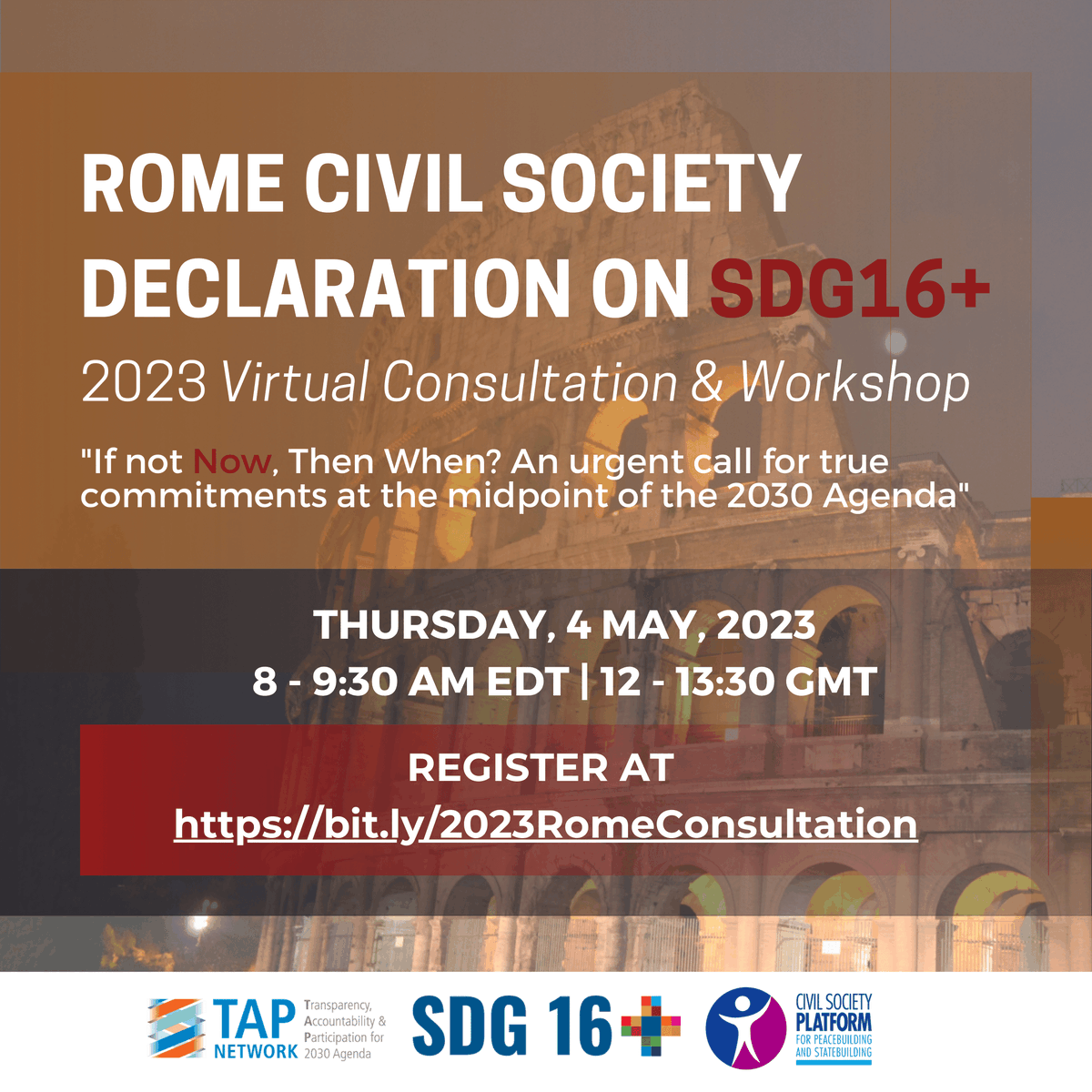DIGIStep_SD's tweet photo. 📣 Join the #workshop “If Not Now, Then When: An urgent call for Transformative SDG16+ Commitments at the midpoint of the 2030 Agenda”!
📅 4 May, 2023
 🕰  8:00 – 9:30 EDT / 12:00 – 13:30 UTC

Pre-register, here:
➡️ https://t.co/InkCbezT3Z

#sdg #Sustainability #sustainable https://t.co/I9YyzAoerK