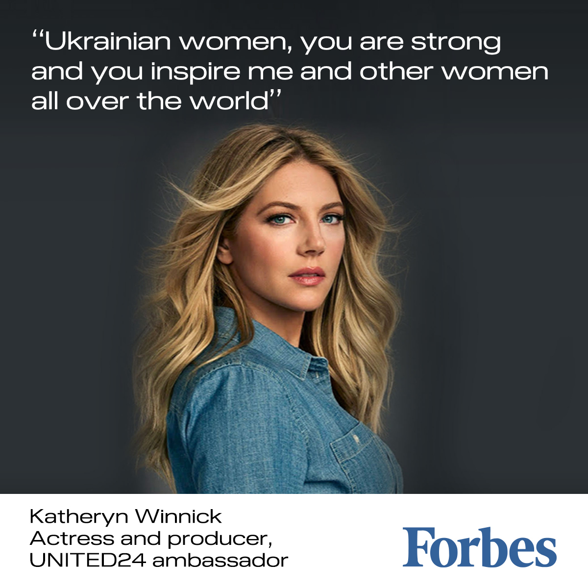 #UNITED24 ambassador, @KatherynWinnick, wrote an essay for @forbes_ukr, where she gave her own interpretation of the modern concept of female leadership. The actress called Ukrainian women real warriors. Katheryn, thank you for the support! Read in full: bit.ly/41UAaS1