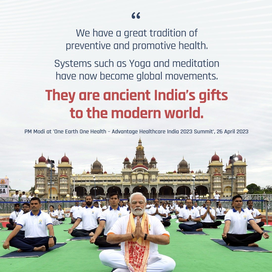 PMOIndia's tweet photo. For thousands of years, India’s outlook towards health has been holistic.

We have a great tradition of preventive health. https://t.co/R0IM3ZmBy0