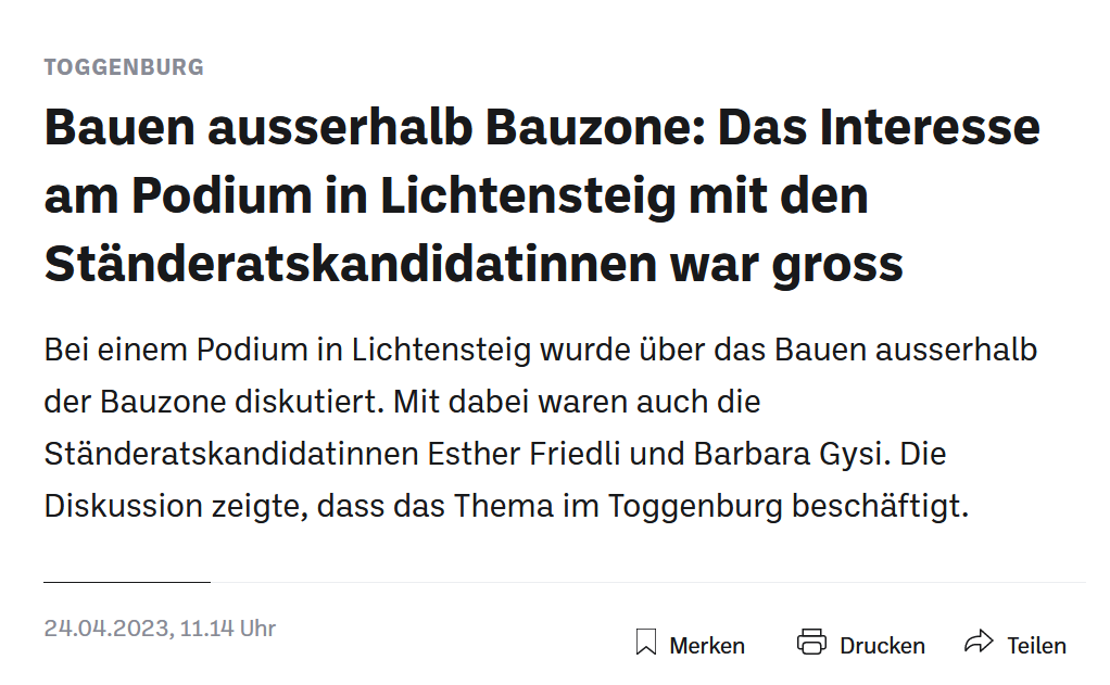 landschaftsinit's tweet photo. Die Appenzeller Zeitung berichtet, dass im #Toggenburg ein Drittel der Bevölkerung ausserhalb der Bauzone lebt. Daher sind viele Einwohner:innen an der Revision des #RPG2 interessiert. Lesen Sie mehr über die Podiumsdiskussion zur #Landschaftsinitiative.
https://t.co/QjlJEtJTu6 https://t.co/HieMhzv7be