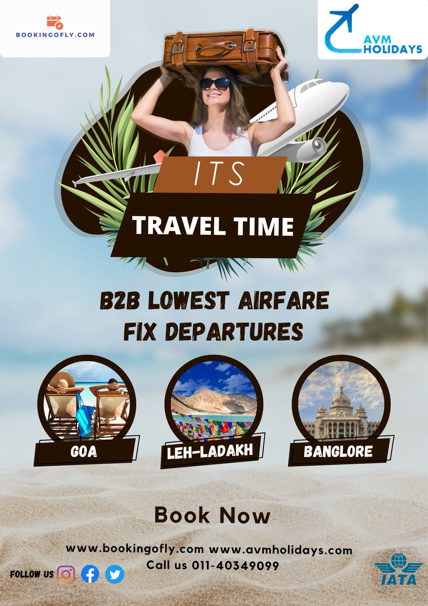 bookingofly's tweet photo. Dear Travel Agents
ITS SUMMER TIME Now Book B2B Lowest FIX DEPARTURES And SPECIAL FARES SECTORS:- Goa,Bagdogra,Ladakh,Mumbai,Bangalore And Much More Sectors Available With Us https://t.co/fuOt2bCa2t https://t.co/IC6gqPAGmH
Support - 011-40349099
#travel #goa #cheapflights #cheap https://t.co/TZ9xE4MTWX