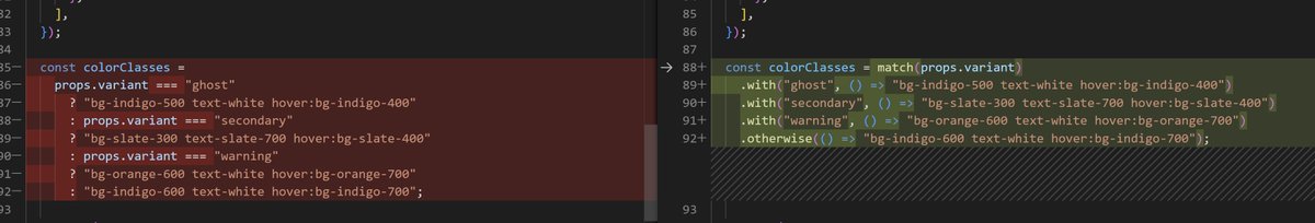 It was time to try ts-pattern… and… I already LOVE IT!!! 😍😍😍

github.com/gvergnaud/ts-p…

#typescript #patternMatching

Thx <a href="/nicoespeon/">Nicolas Carlo 🦋</a> for let me know about it ❤️‍🔥