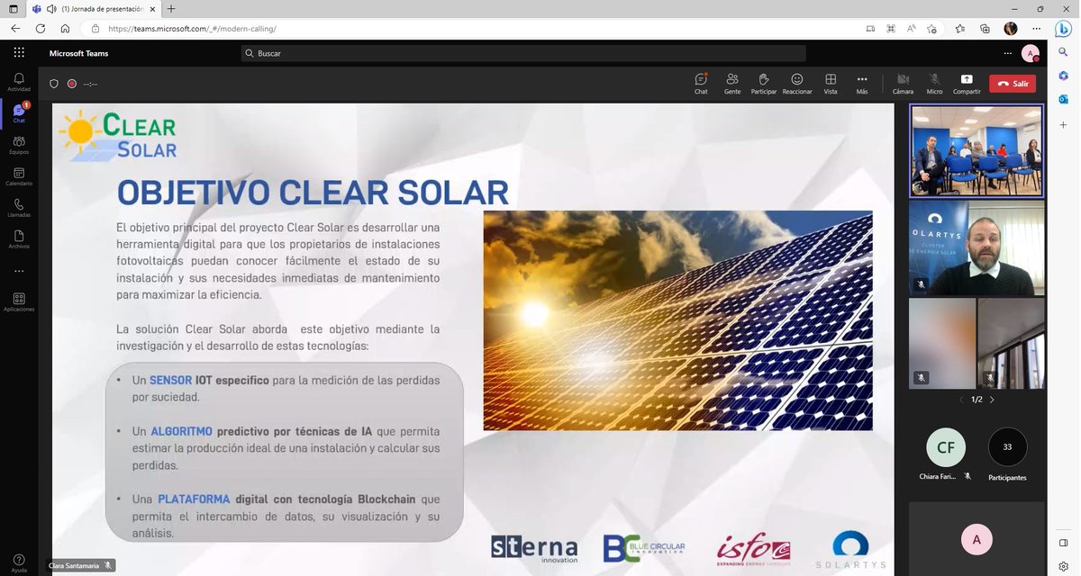 isfoc's tweet photo. Presentados los resultados, objetivos alcanzados y las mejoras previstas del proyecto #CLEARSOLAR en el que @ISFOC participa junto a Blue Circular Innovation y Sterna Innovation. Este proyecto de I+D+i coordinado por @Solartys está financiado por las ayudas #AEI del @mincoturgob. https://t.co/7mbdW8qJio