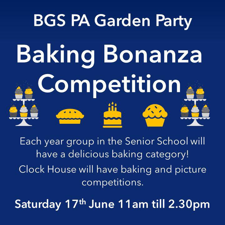 Calling all you bakers!  As part of our #GardenParty BGS are holding their very own bake off.  Prizes for the best bakes in each year group including #ClockHouse #HocAge @BradfordGrammar @JuniorGrammar Join us on the 17th June #BgsFamily