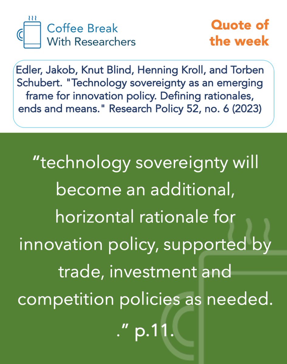 Our #quoteoftheweek highlights the role of  #Technology sovereignty for #innovation #policy #trade #investing and #Competition. Very interesting read thanks to Jakob Edler <a href="/KnutBlind/">Knut Blind</a> @henning_kroll
<a href="/SchubertTorben/">Torben Schubert</a> <a href="/FraunhoferISI/">Fraunhofer ISI</a> <a href="/TUBerlin/">TU Berlin</a> <a href="/CIRCLE_LU/">CIRCLE - Centre for Innovation Research</a>