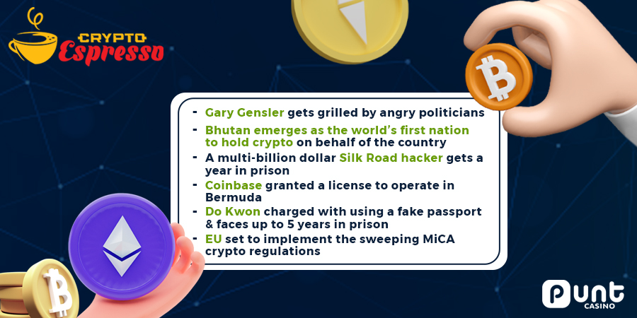 PuntOfficial's tweet photo. Last week in the #crypto world we saw Bhutan emerge as the world’s first nation to hold crypto on behalf of the country, a multi-billion dollar Silk Road hacker gets a year in prison, and Gary Gensler got grilled by angry politicians over his running of the Securities and Exchange Commission.

Read this, and other trending #CryptoNews, here 👉https://t.co/GyGHampIMZ

#cryptocurrency #wednesdaythought