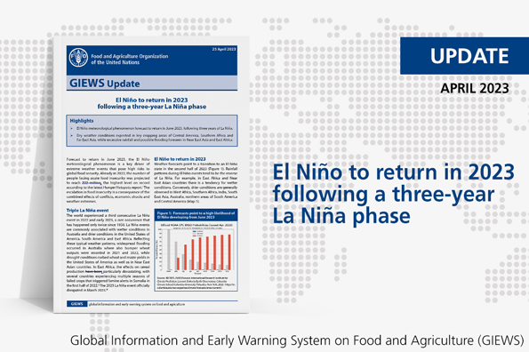 MarioZappacosta's tweet photo. #ElNiño forecast to return in June. Dry weather expected in key cropping areas of Central America, Southern Africa and Far East Asia, while excessive rainfall and flooding foreseen in Near East Asia and East Africa. Read #FAO #GIEWS report @ https://t.co/1a1GtV8kSi https://t.co/pSTzyeXtgK