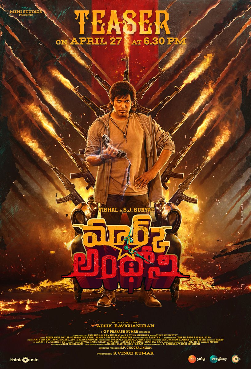 chennaionline's tweet photo. The blazing #MarkAntony Teaser to release on April 27th at 6:30 pm! 🔥👍🏼

#MarkAntonyTeaserFromApril27

A @gvprakash Musical! 🎼

@VishalKOfficial @iam_SJSuryah
@vinod_offl @Adhikravi 
@riturv #SunilVerma #nizhalgalravi 
@ministudiosllp #YGeeMahendran
@editorvijay @AbinandhanR https://t.co/i3le3MIQdK