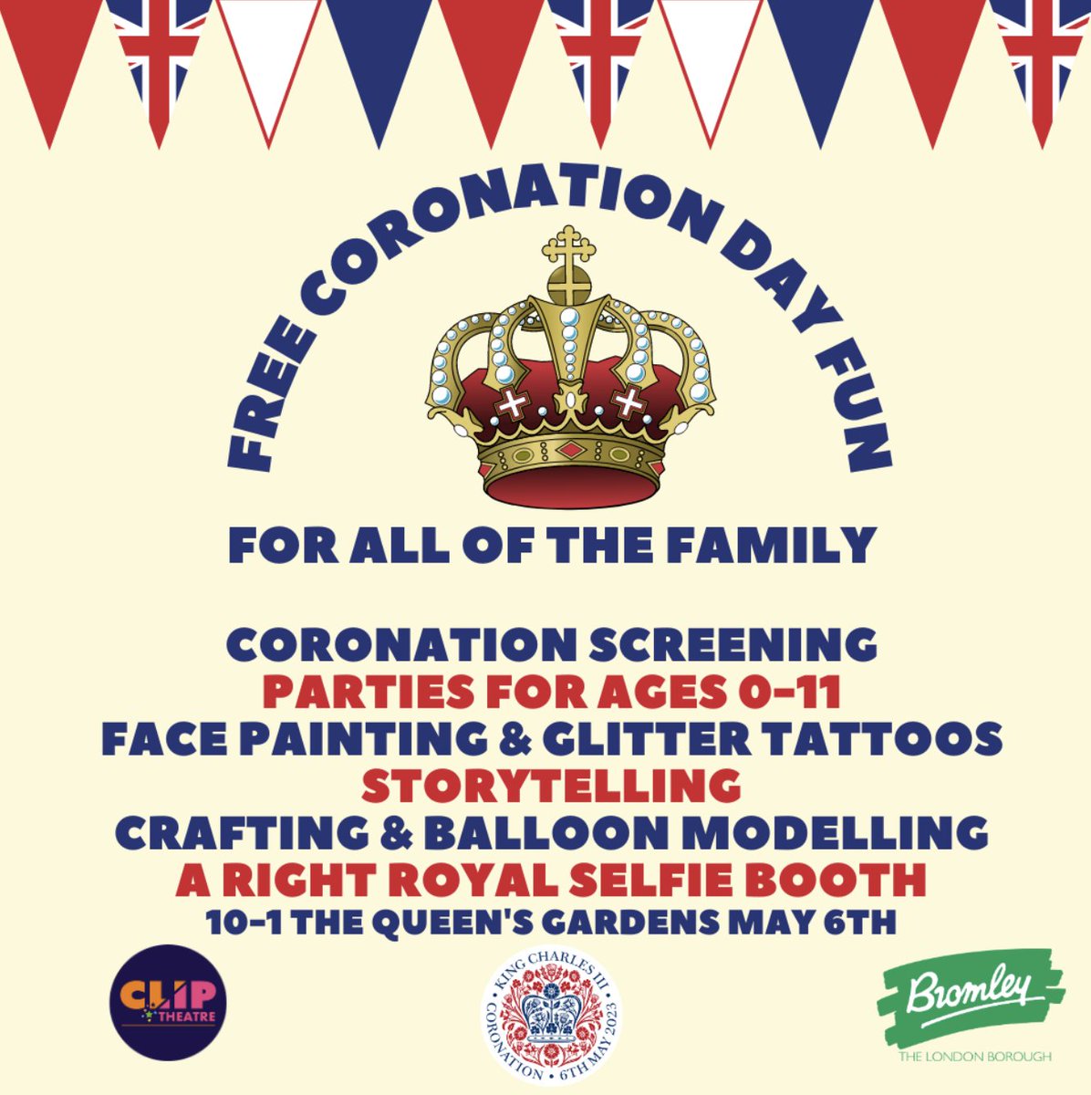 Need a fun place to watch the Coronation? <a href="/LBofBromley/">Bromley Council</a> &amp; <a href="/ClipTheatre/">Clip Theatre</a> present 'A Right Royal Coronation' located just outside The Glades in the Queen’s Gardens on 6th May! 🫅 

Follow this link for more information: theglades.co.uk/events/a-right…
