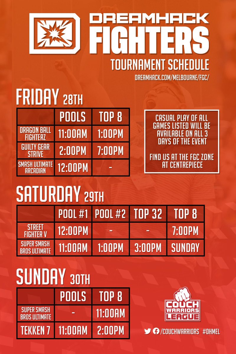 CouchWarriors's tweet photo. .@DreamHack is this weekend, and we're running the @dreamhackfg stage!
Join the $1,000 main tournaments or just enjoy casual and freeplay games
50% off event ticket linked via our registration page
🔗https://t.co/Q63vnuccSx
#DHMelbourne https://t.co/27oei2N9RF