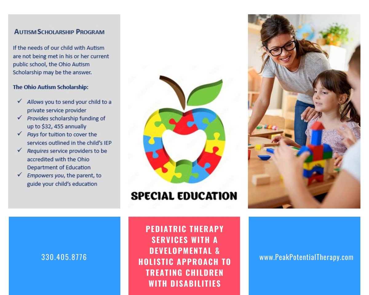 PeakPotential's tweet photo. As an accredited provider for the Autism &amp; Jon Peterson Scholarship offered by ODE, we help families navigate through the application process.  We work closely with our clients, their respective school districts, and the ODE to ensure a smooth process. https://t.co/iWAtabYSn1