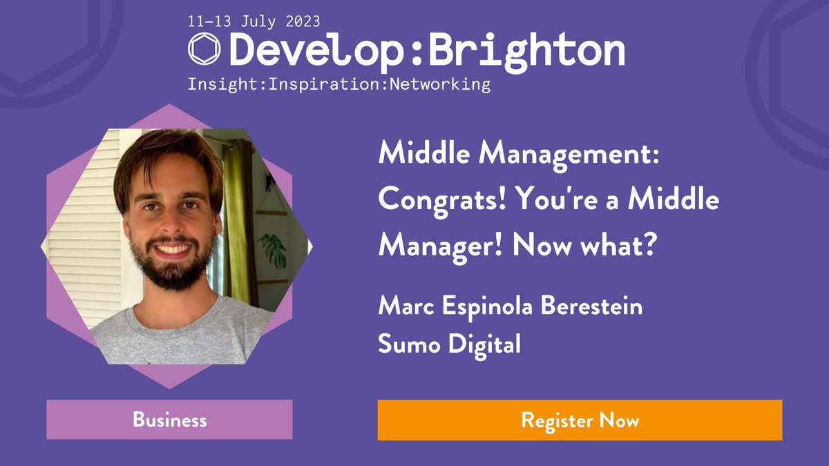 developconf's tweet photo. Are you a middle manager or aspiring to be? Join @SumoDigitalLtd's Marc Espinola Berestein (@markespinola) as he discusses the challenges and rewards of being a manager and how to ultimately take care of yourself, your project, and others. https://t.co/O6xVVMy4Sj #DevelopConf https://t.co/EaVIJjjEUp