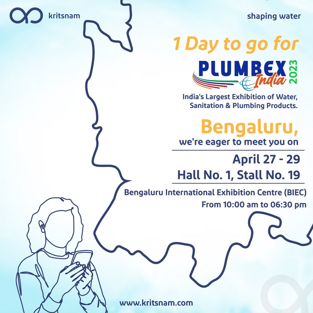 KritsnamTech's tweet photo. A few hours on the clock, and we'll meet you with a phenomenal exhibit.
Featuring the latest technology and innovations from industry leaders at #PlumbexIndia 2023.

Join us and become a part of the thrill, see you there!

#kritsnam #groundwatermanagement #exhibition #bangalore https://t.co/1ME7kx2qgJ