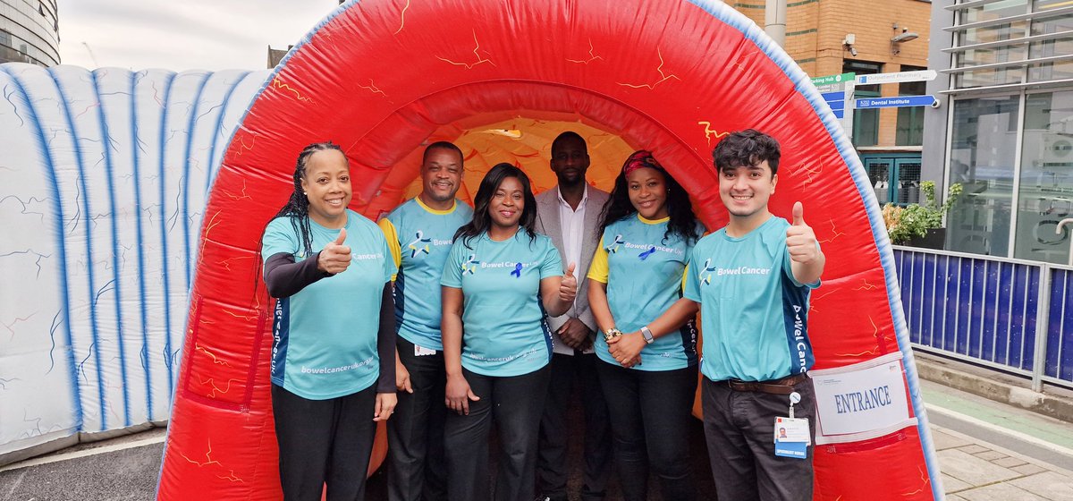 KingsCollegeNHS's tweet photo. 👀📢 A giant inflatable colon is here at King's College Hospital today on Bessemer Road!

In support of #BowelCancerAwarenessMonth, local residents, King’s patients and staff are able to walk through the inflatable colon and find out how to lower their risk of #BowelCancer. https://t.co/7JOdAeBihE